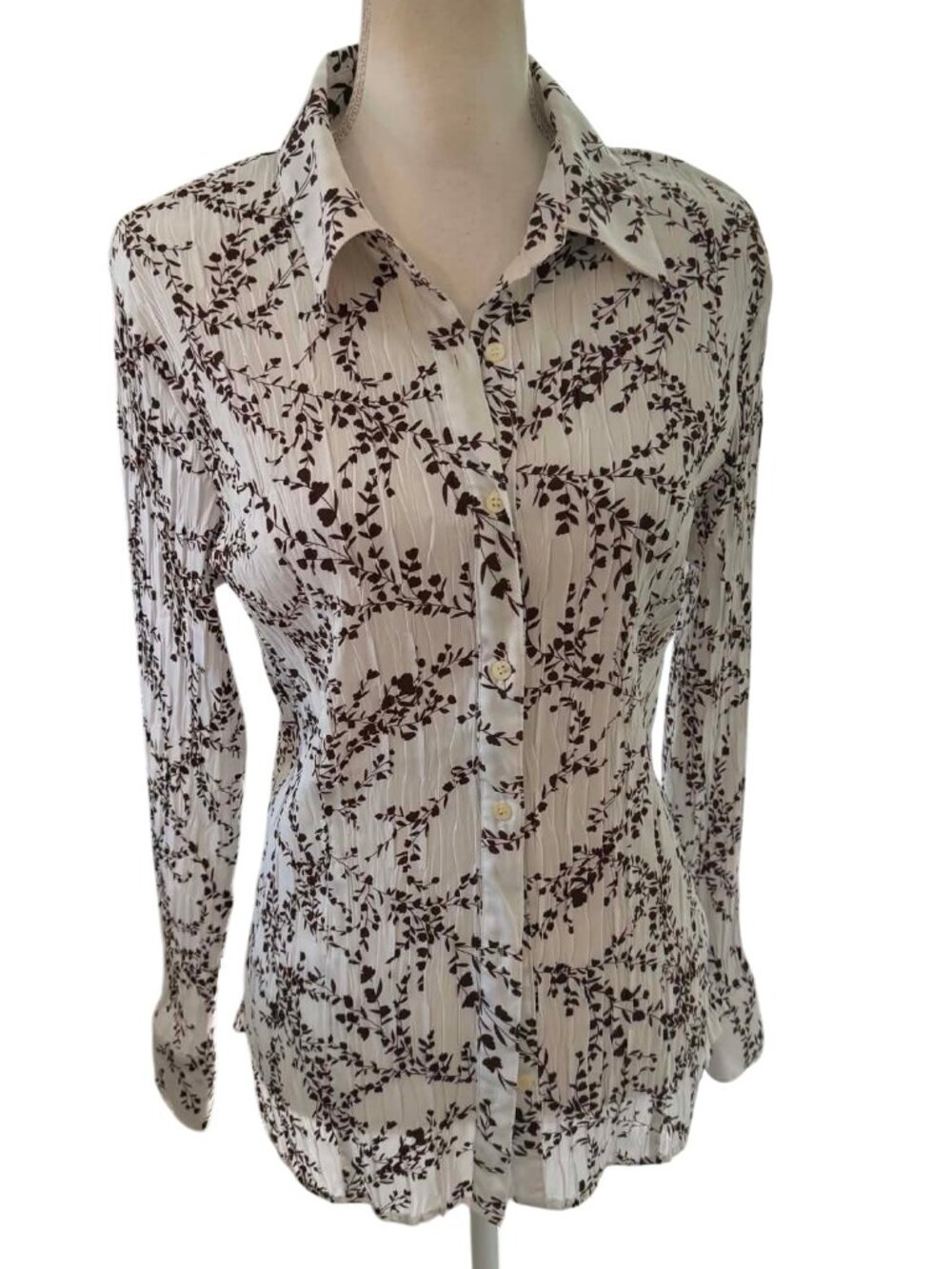 EAST 5TH X-Large Leaf Pattern Button Front Long Sleave Blouse Shirt